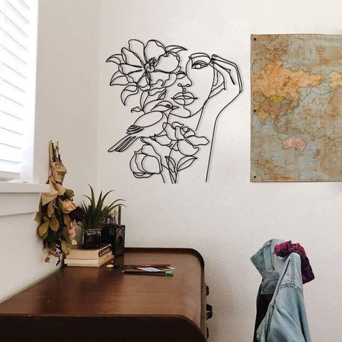 Minimalist line art Laser cut metal wall decor